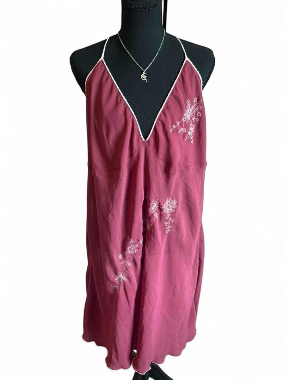 Vintage Delta Burke Embroidered Spaghetti Strap Slip Dress in Deep Rose, Size 3X